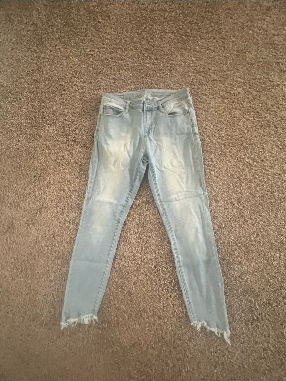 Articles Of Society Light Blue Cropped Skinny Jeans with Frayed Hem